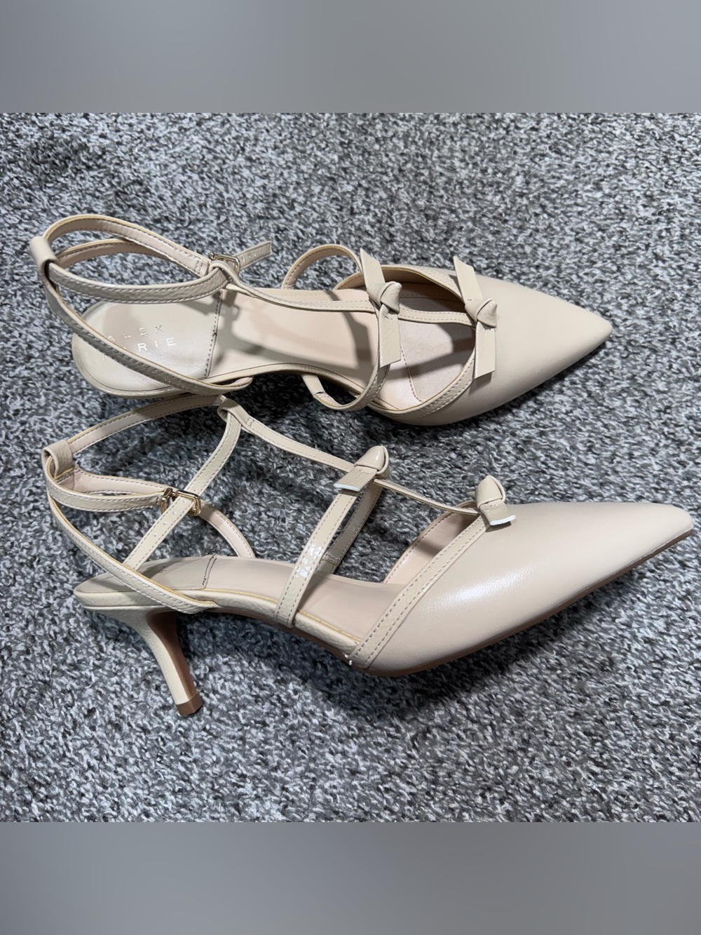 Alex Marie Women’s Beige Pointed Toe Kitten Heel Ankle Strap Pumps Size 10M